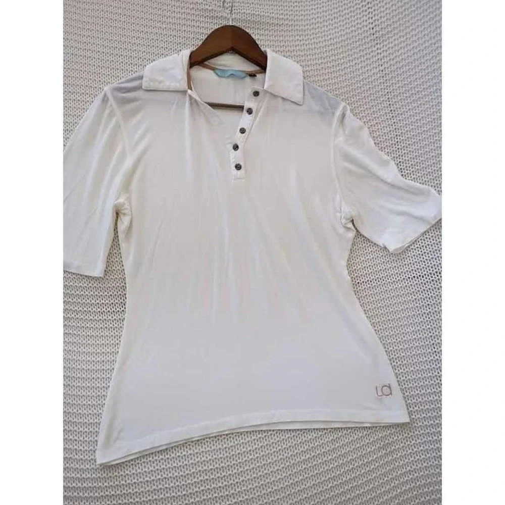 Lizzie‎ Driver Ivory Micromodal Golf Polo Shirt S USA Made Luxe Basic $110